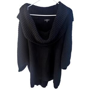 Express Black Short Sleeve Rib Chunky Knit Cowl Neck Sweater - Small